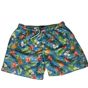 Charleston Threads Swim Trunks Mens XL Blue Pineapple Floral Tropical Shorts